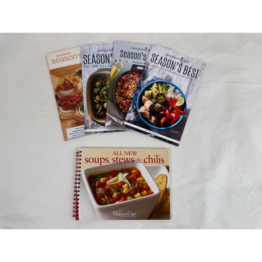 Pampered Chef Recipe Book Lot Season's Best Soups Stews Chilis 5 Books Total